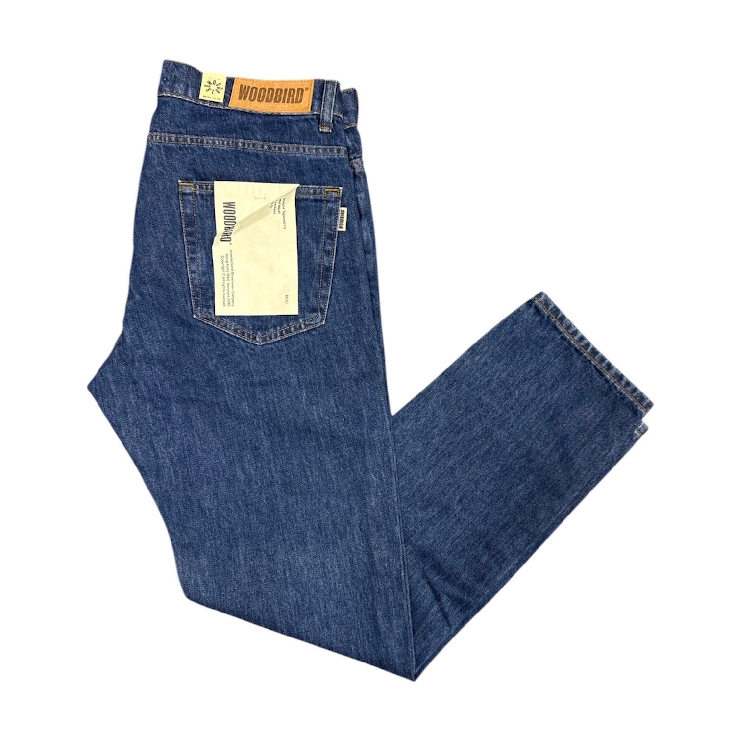 Woodbird Loose Tapered Fit Mid Waist Mid Blue Denim Pants