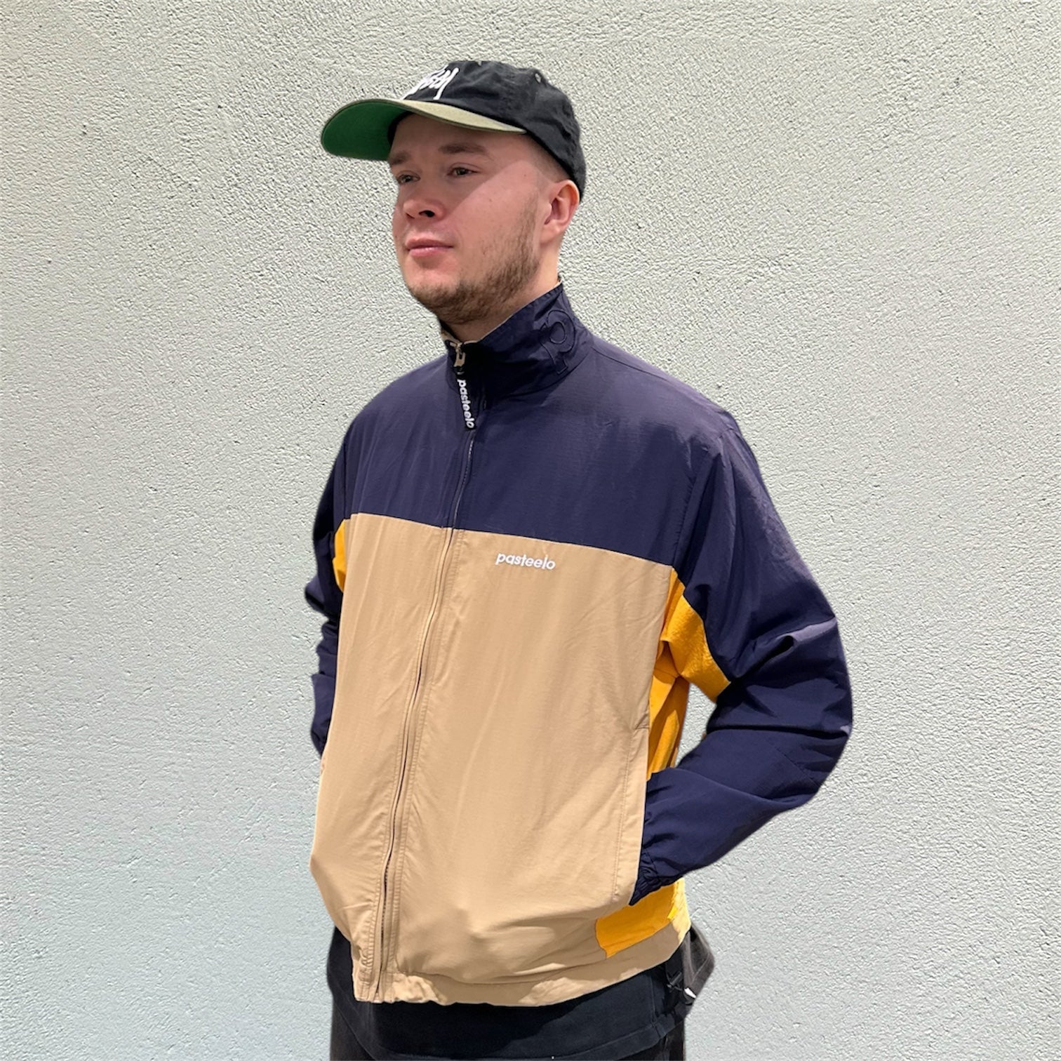 Pasteelo Brown Navy Sports Windbreaker Jacket