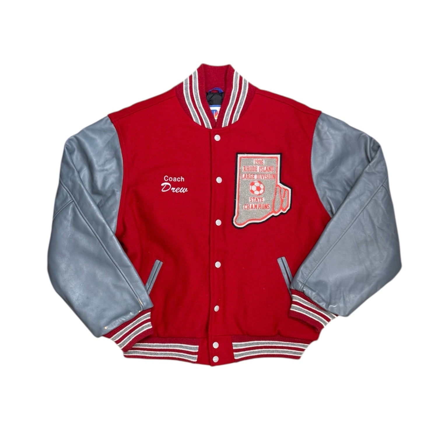 Rennoc 1996 Rhode Island Large Division Soccer State Championship Red Grey Varsity Jacket