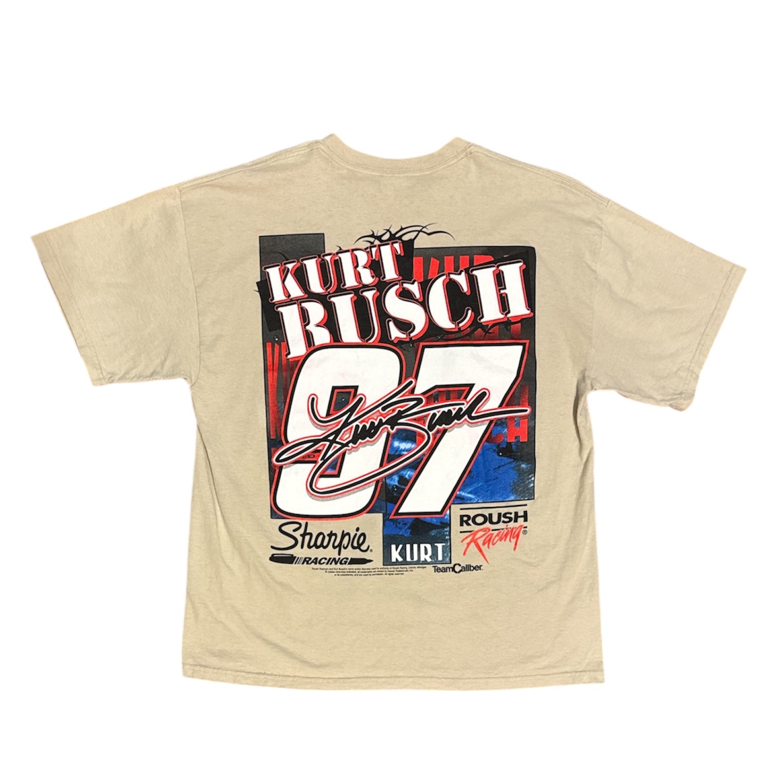 Vintage Kurt Busch #97 Racing Graphic Beige Tshirt