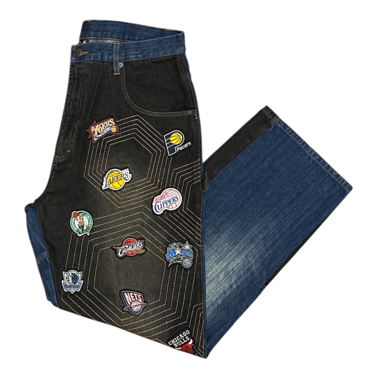 Vintage Unk Denim NBA Patchwork Blue Black Jeans