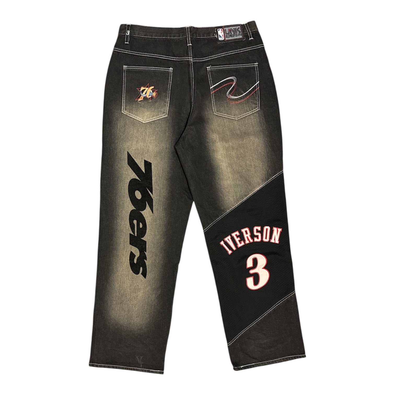 Vintage Unk Denim NBA 76sixers Allan Iversson Washed Black Patchwork Jeans