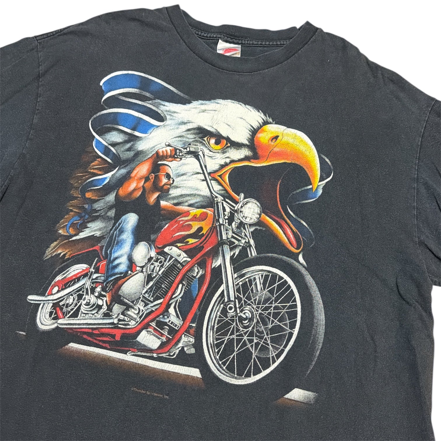 Vintage Thunder Sportswear Eagle Motorcycle Black Tshirt