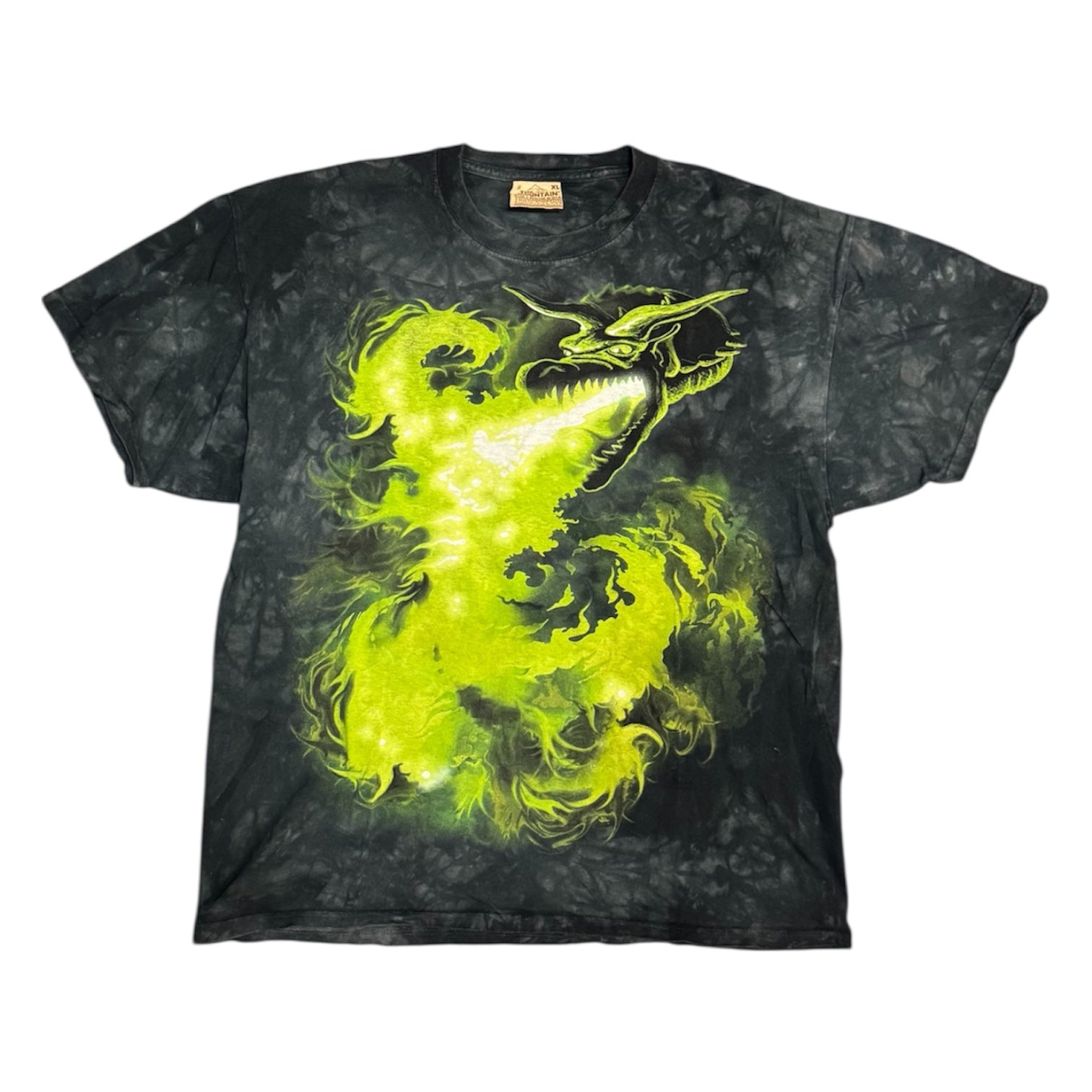 Vintage The Mountain Fire Breathing Dragon Tie Dye Grey Green Tshirt