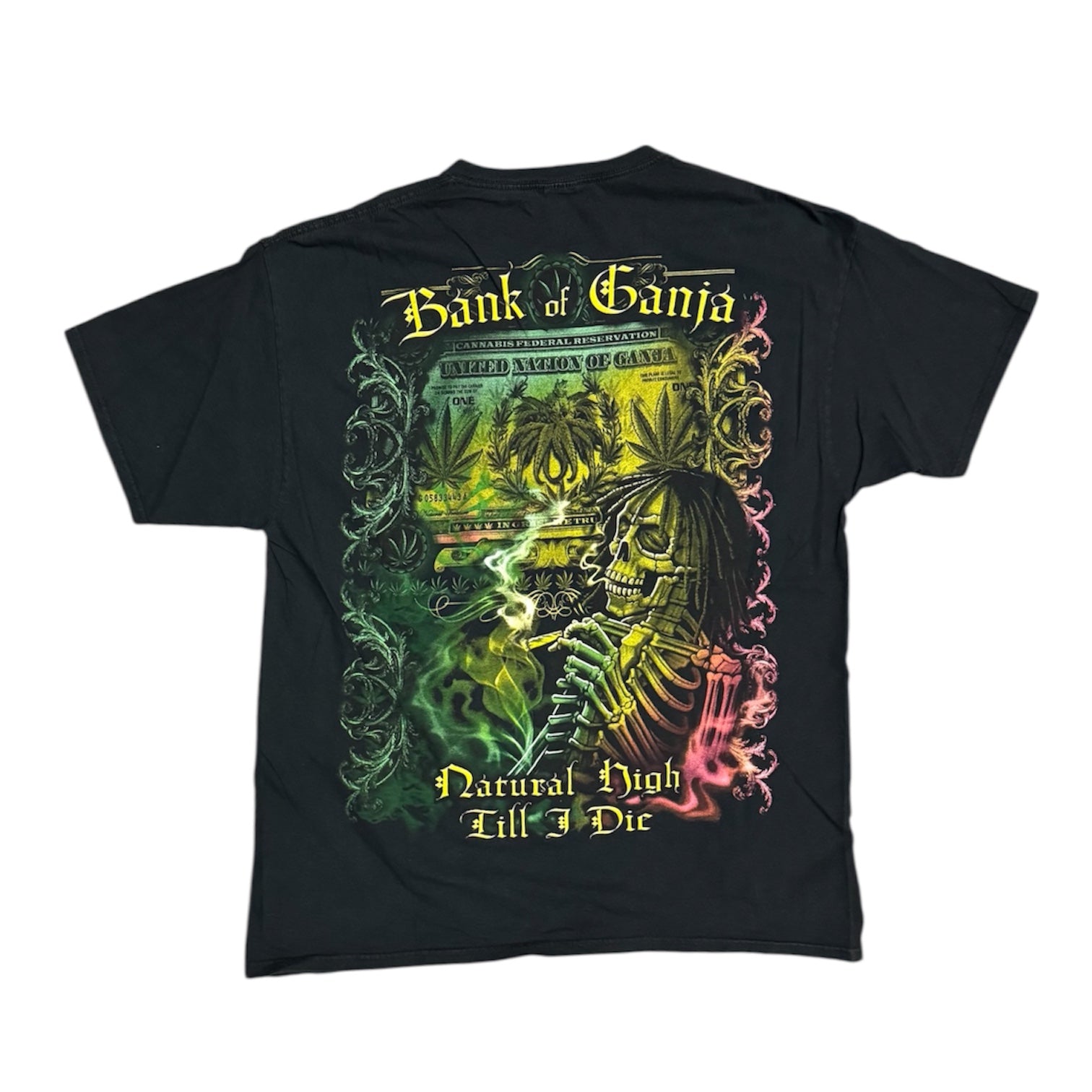 Fruit Of The Loom Natural High Till I Die Bank Of Ganja Graphic Black Tshirt