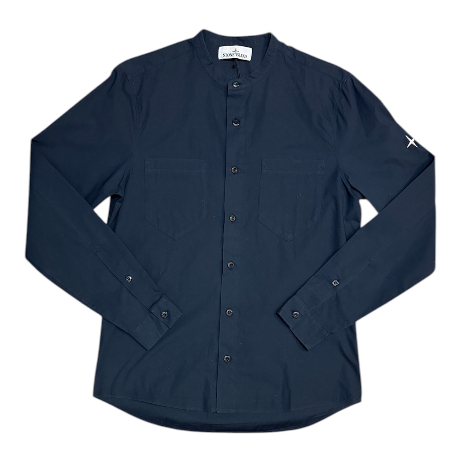 Stone Island SS19 Band Collar Long Sleeve Navy Shirt