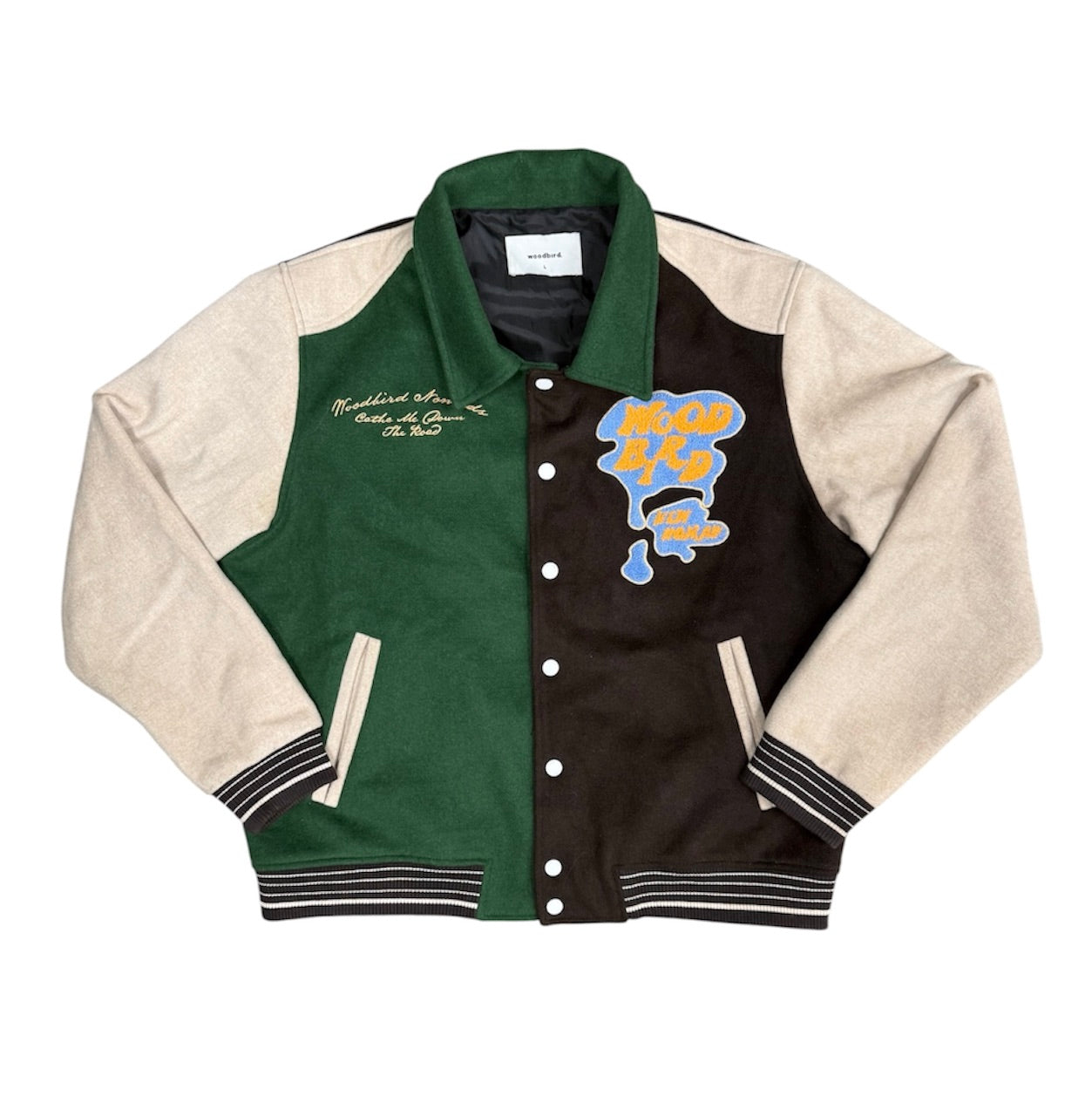 Woodbird Beige Green Brown Varsity Jacket