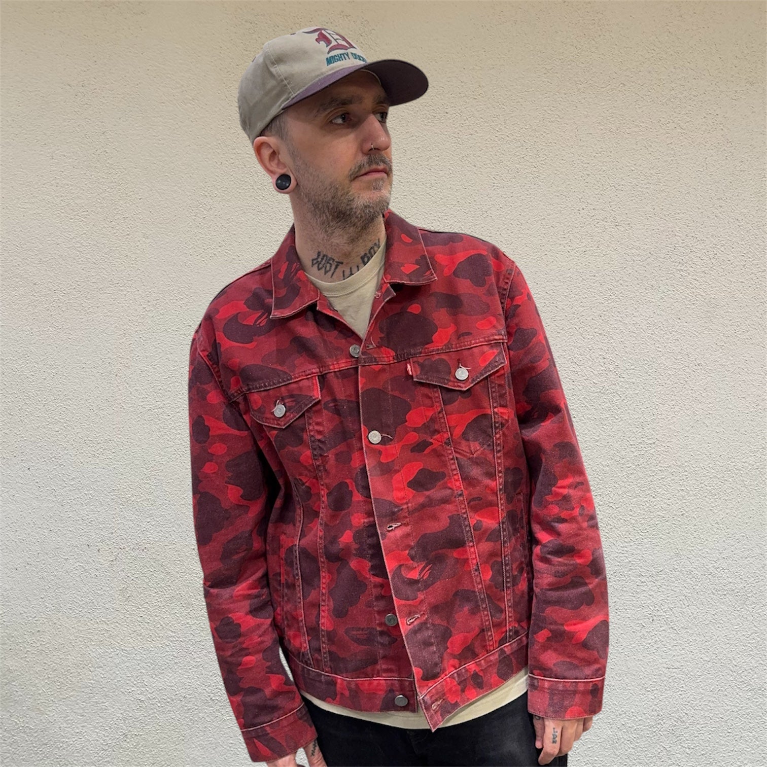 A Bathing Ape x Levi's SS21 Color Camo Europe Exclusive Red Trucker Jacket