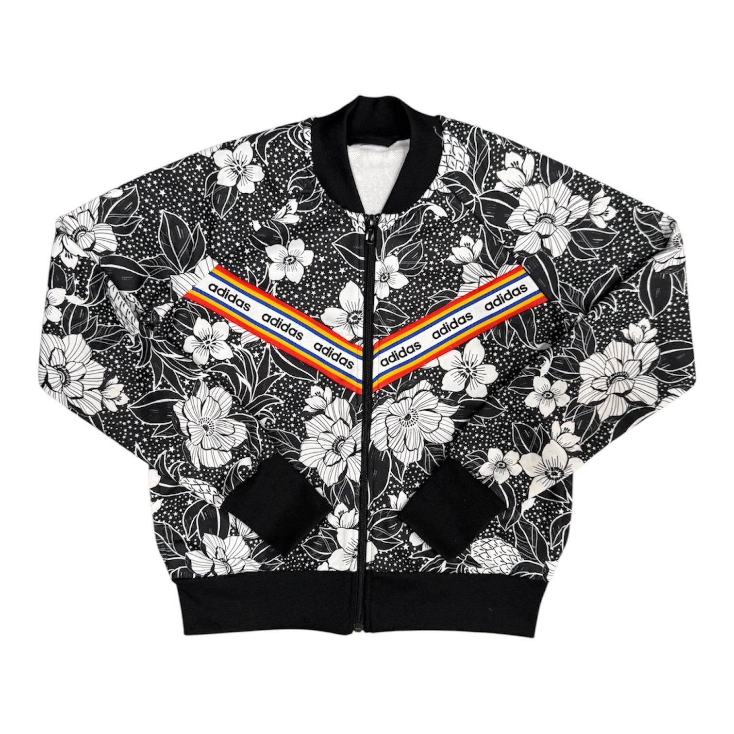 Adidas Black White Floral Print Track Top (W)