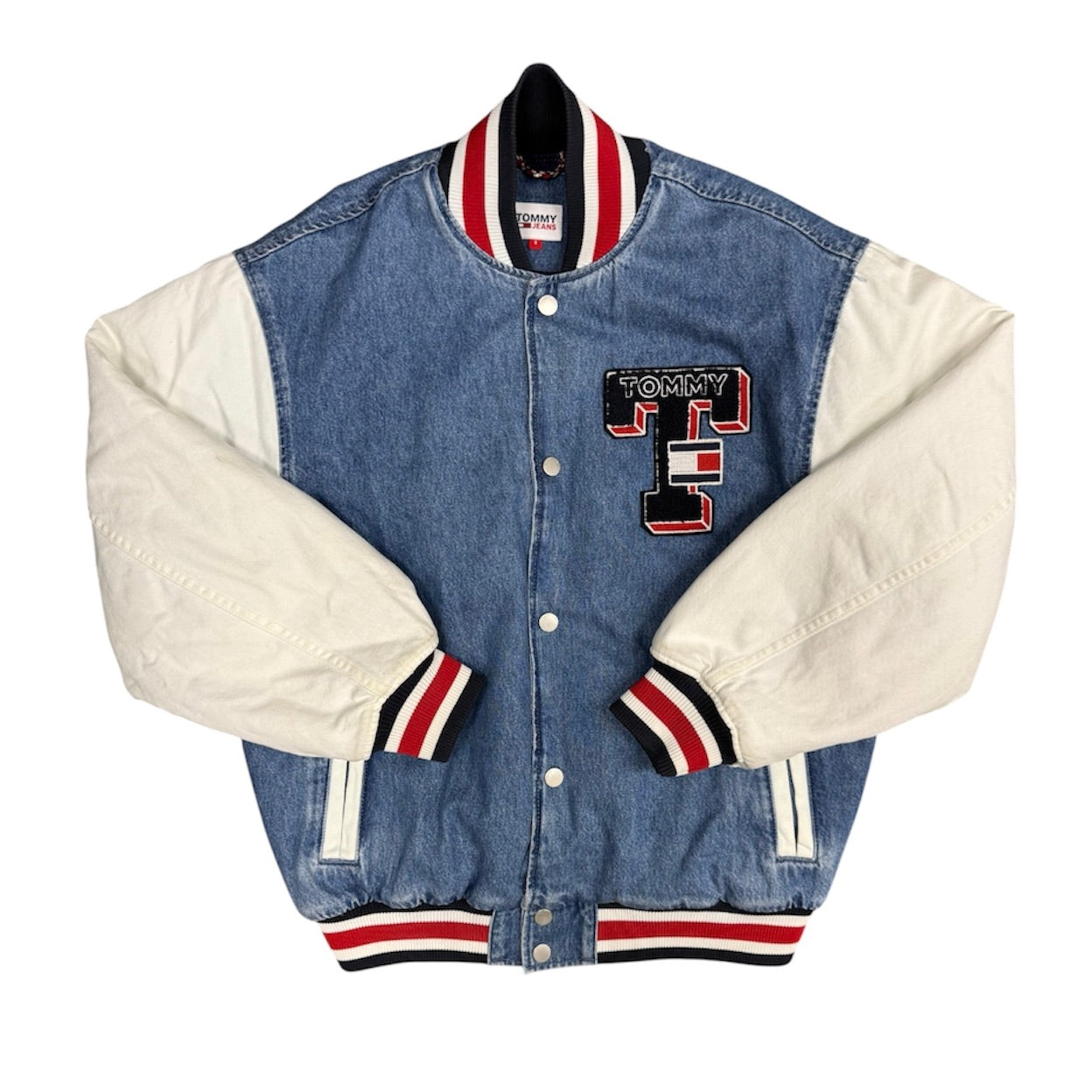 Tommy Jeans Letterman White Denim Varsity Jacket