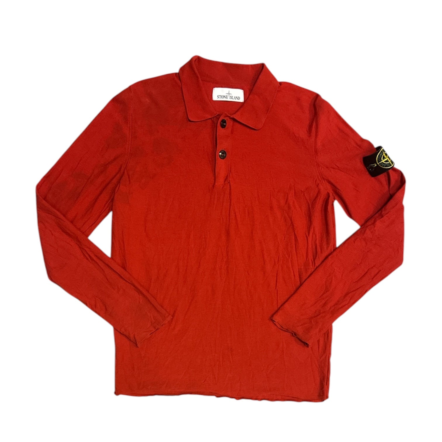 Stone Island Cotton Knit Red Long Sleeve Polo Shirt