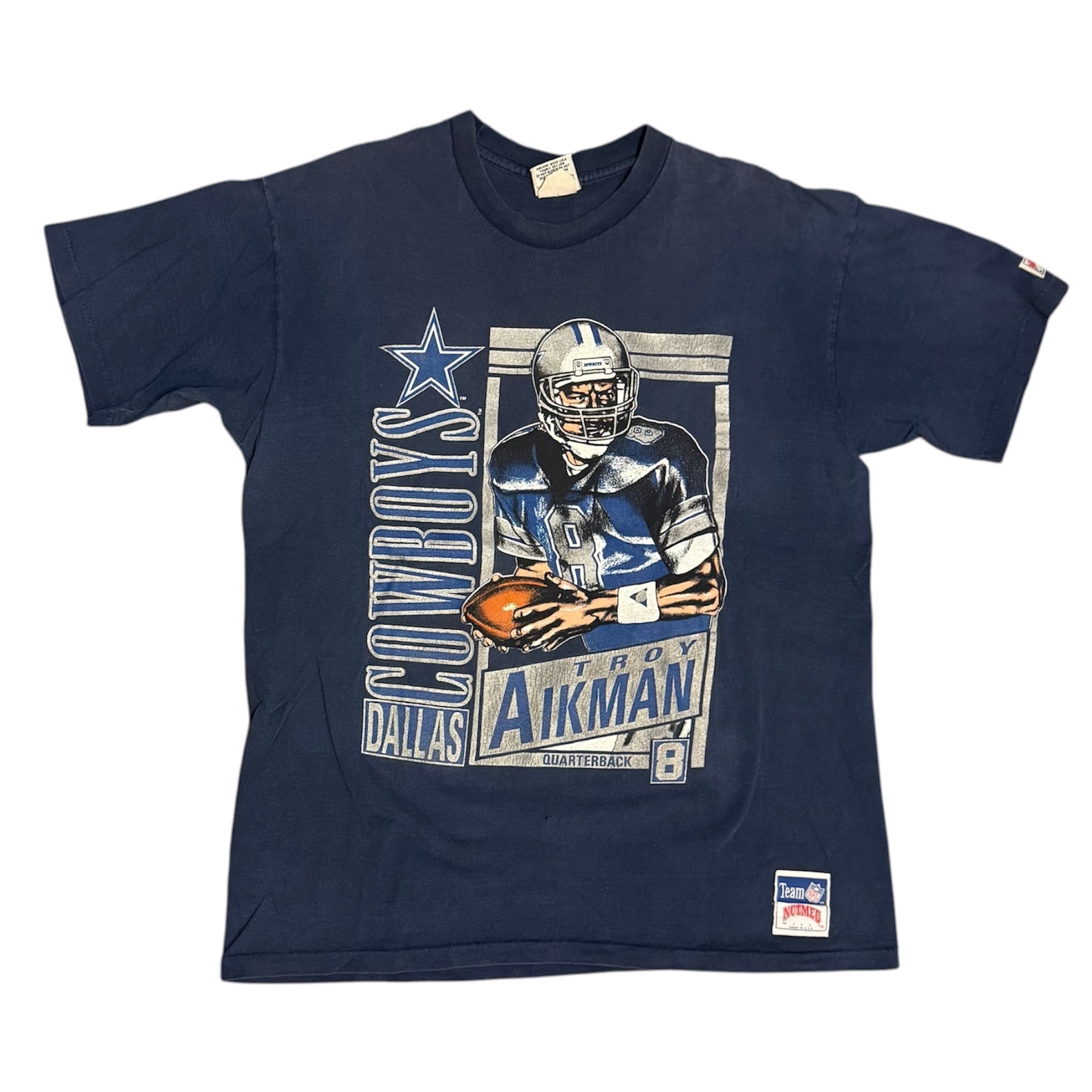 Vintage 1990s Nutmeg Dallas Cowboys Troy Aikman Navy Tshirt