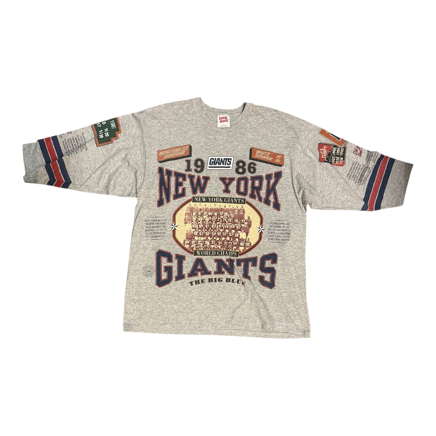 Vintage 1992 Long Gone New York Giants The Big Blue Quarter Sleeve Tshirt