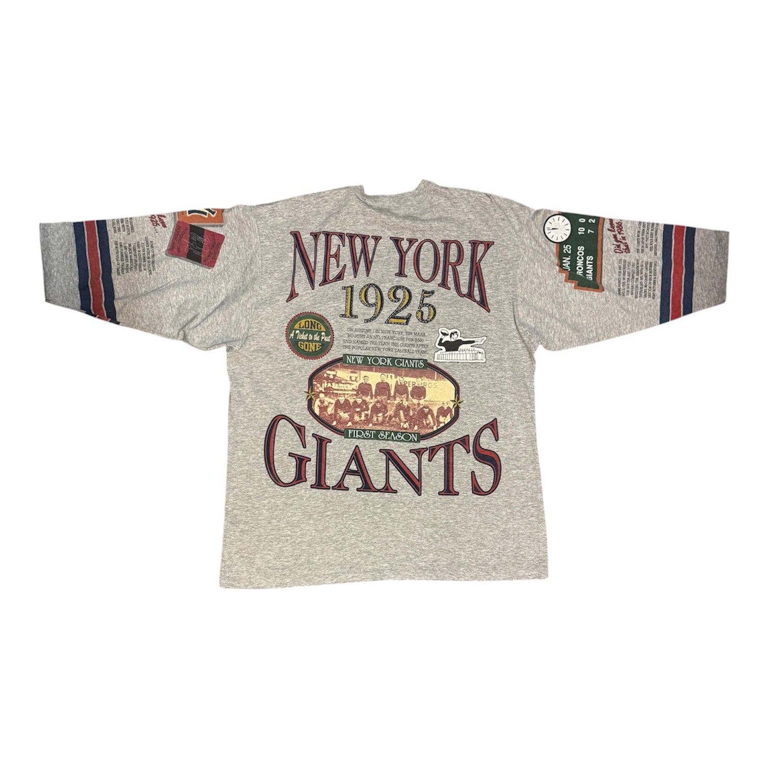 Vintage 1992 Long Gone New York Giants The Big Blue Quarter Sleeve Tshirt