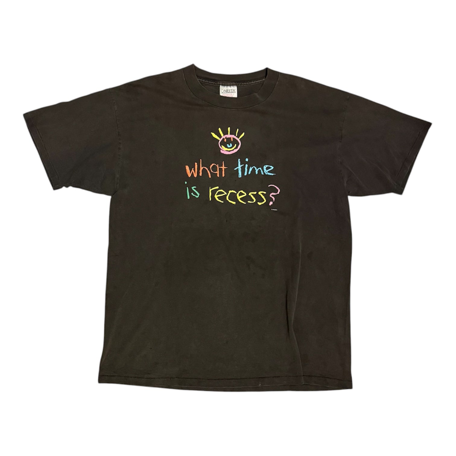 Vintage Oneita What Time Is Recess Black Tshirt
