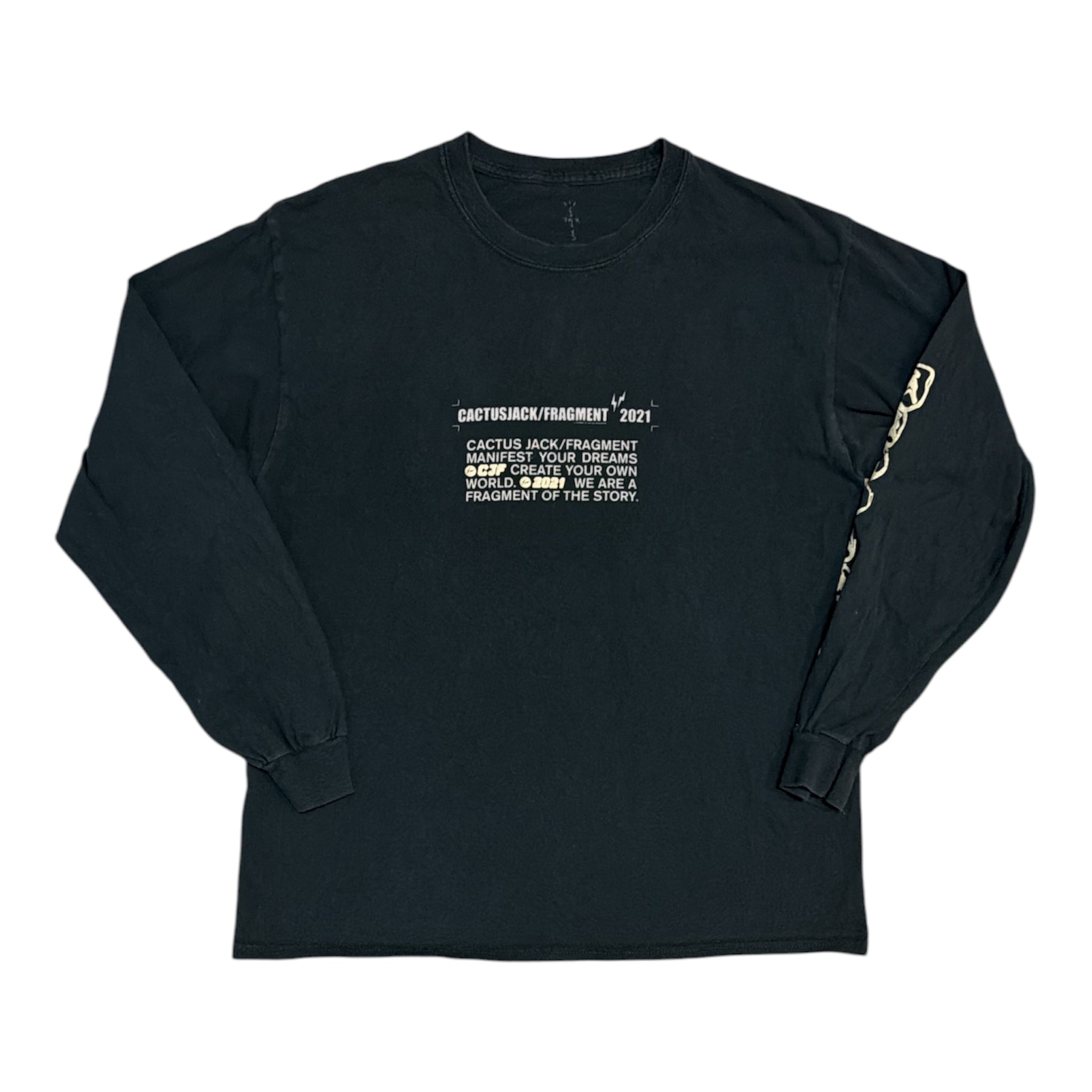Travis Scott Cactus Jack For Fragment Logo Washed Black Long Sleeve