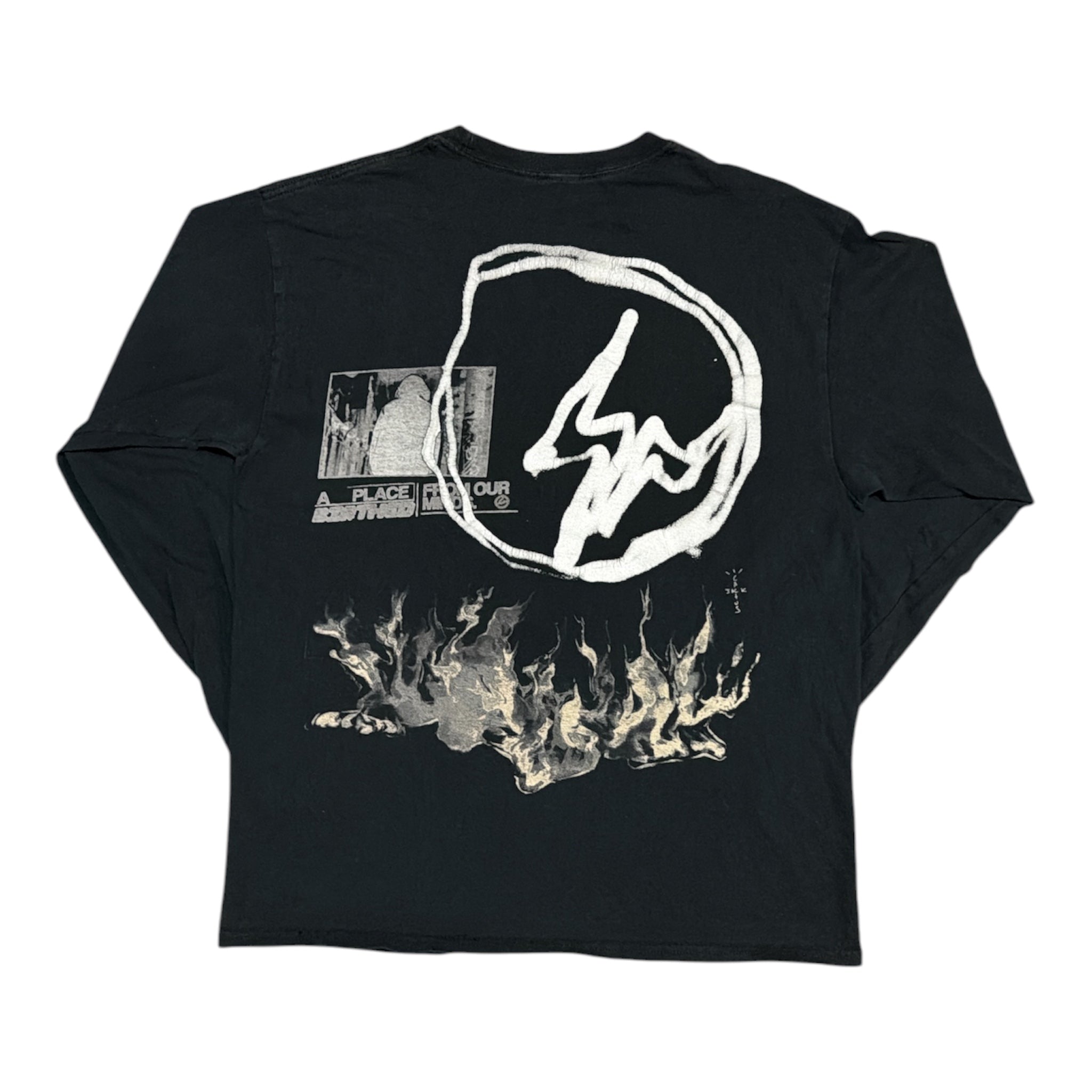 Travis Scott Cactus Jack For Fragment Logo Washed Black Long Sleeve