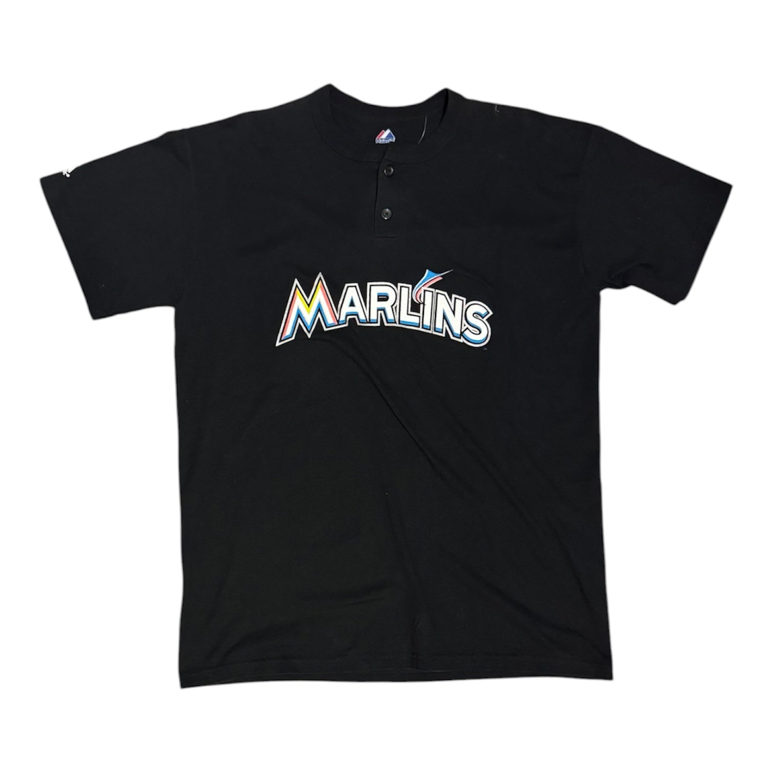 Majestic Miami Marlins Mills #12 Button Neck Tshirt