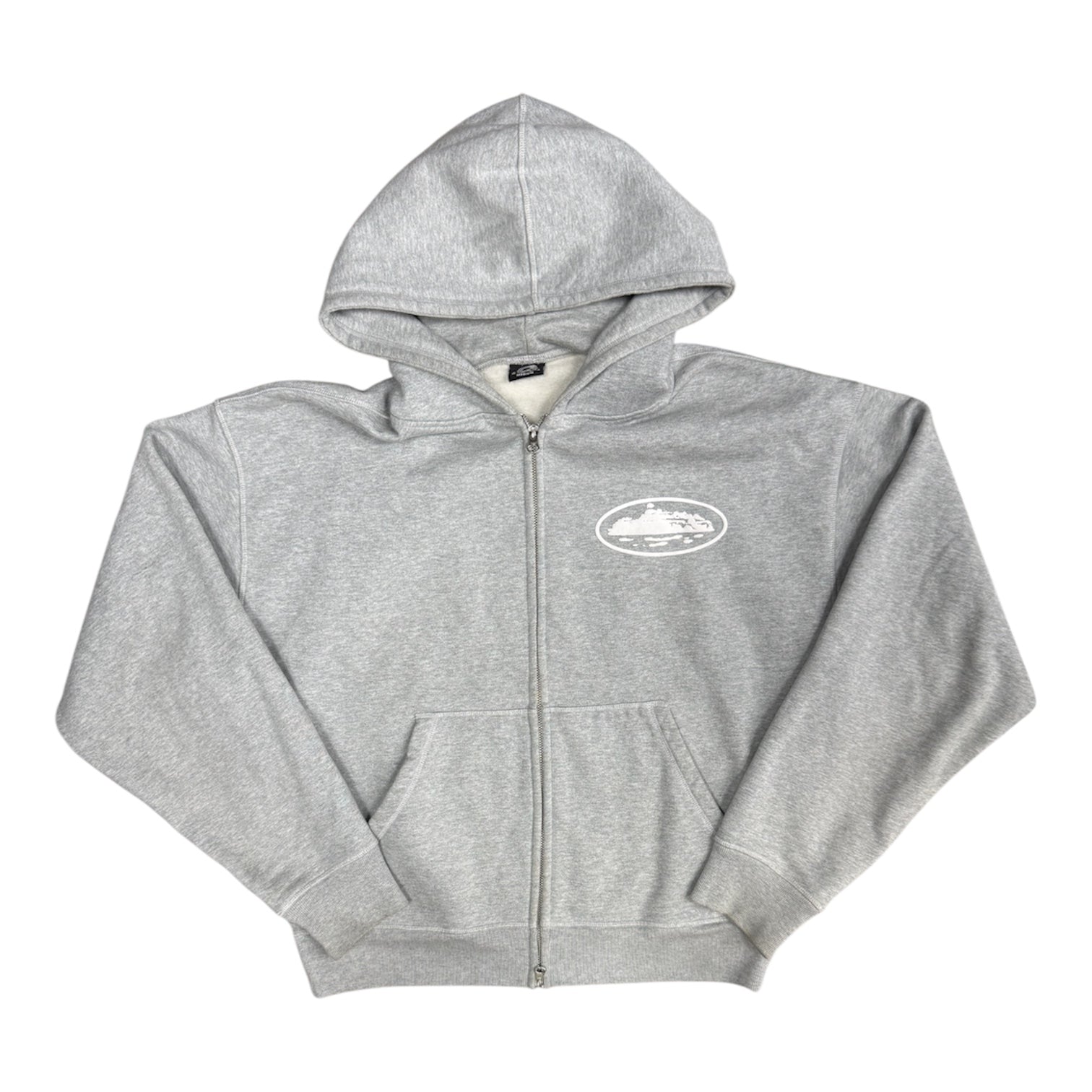 Corteiz Island Puff Print Zip Grey Hoodie