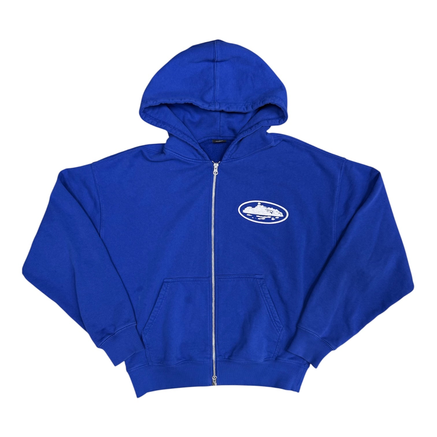 Corteiz Island Puff Print Zip Blue Hoodie