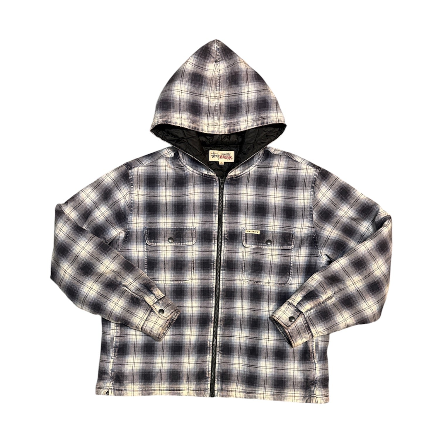Stüssy Checkered Zip-Up Blue Hooded Jacket