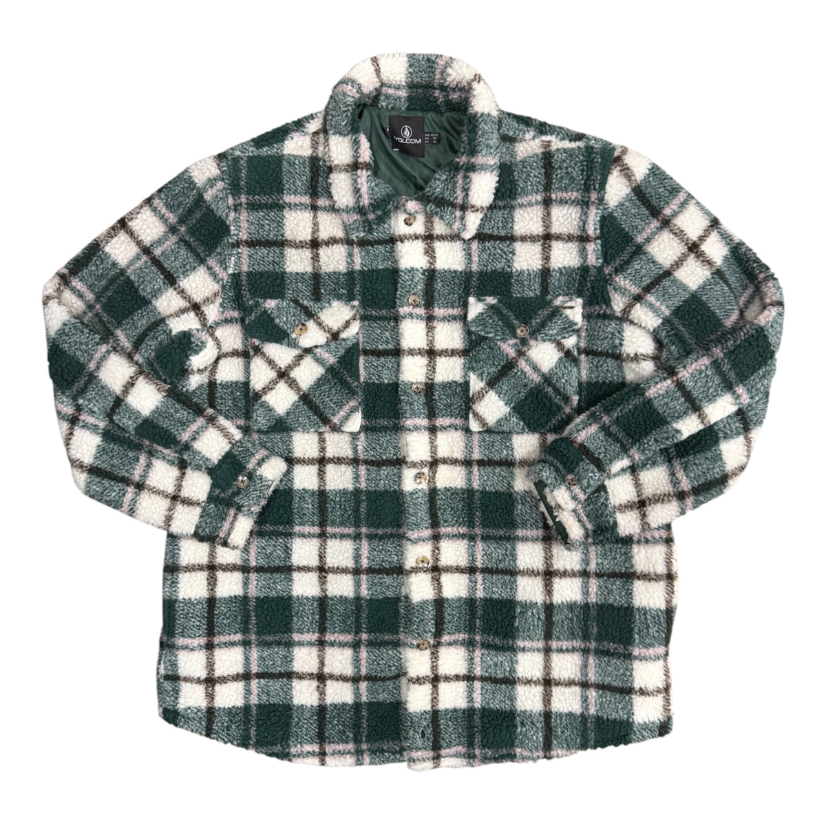 Volcom Sherpa Green White Overshirt Jacket (W)