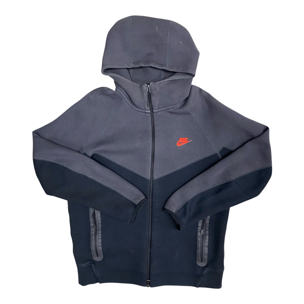 Nike Sportswear Tech Fleece Black Grey Red Logo Full-Zip Hoodie