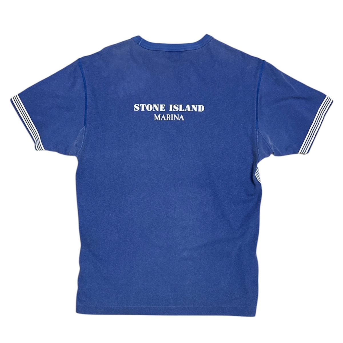Stone Island SS19 Blue Striped Marina Spellout Tshirt
