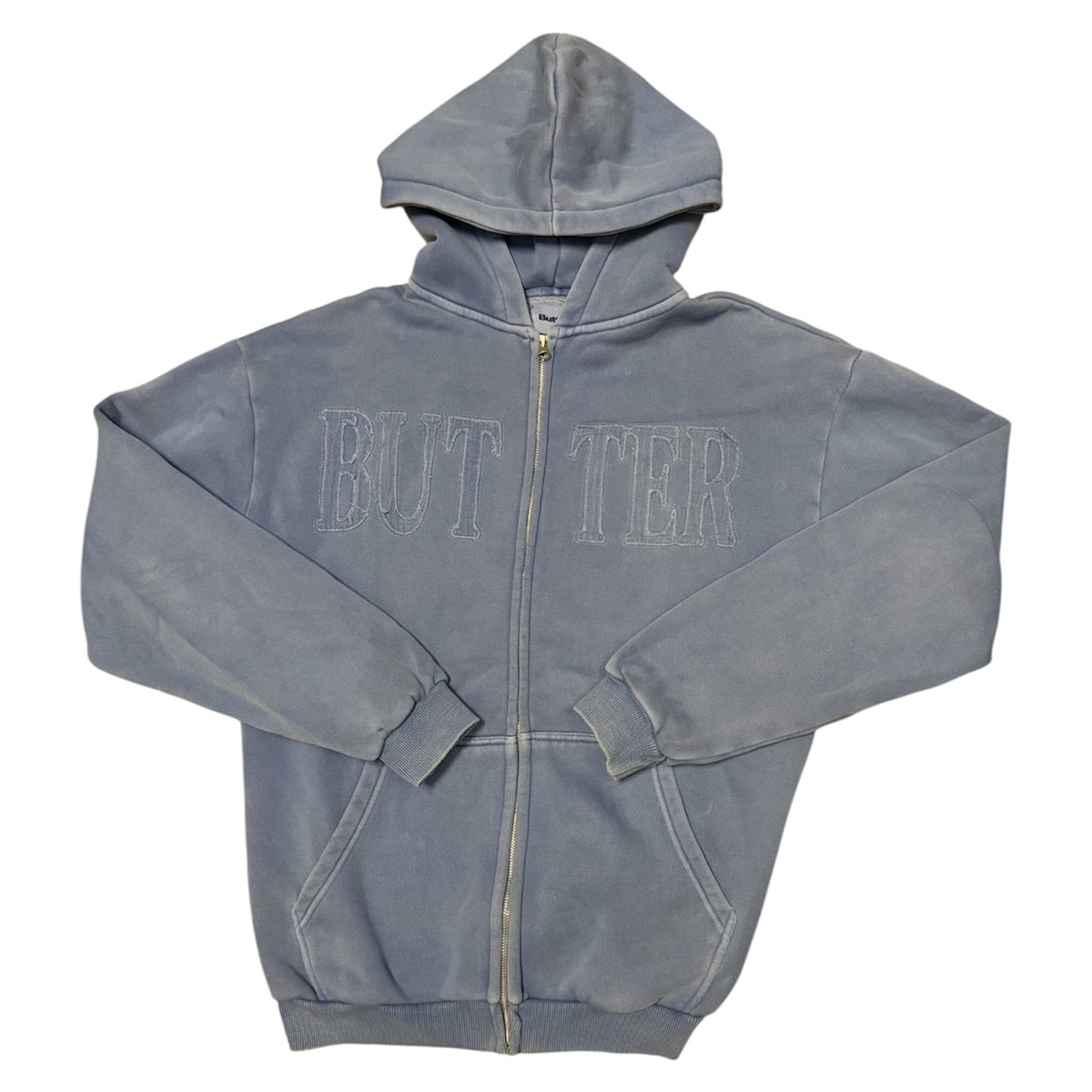 Butter Goods Fabric Applique Logo Full Zip Blue Hoodie